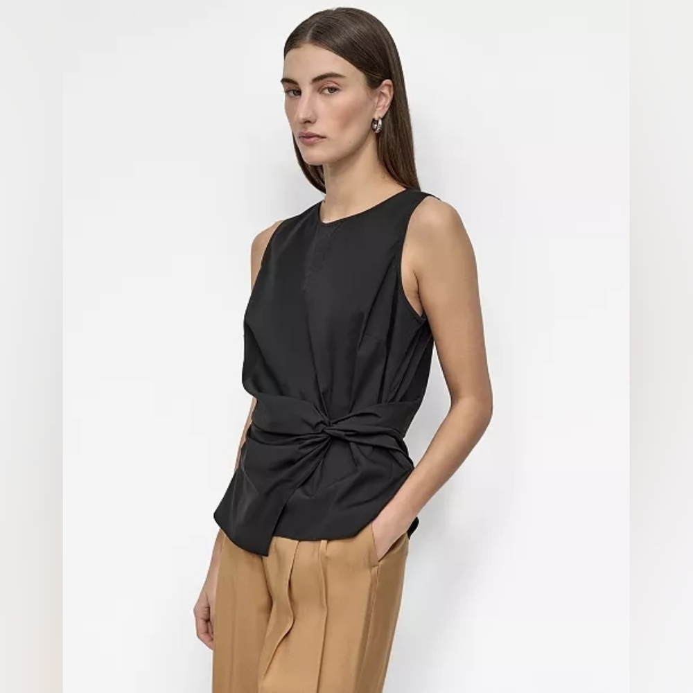 NWT DKNY Black Twist Front Sleeveless Blouse Women's Large Elegant Shell Top